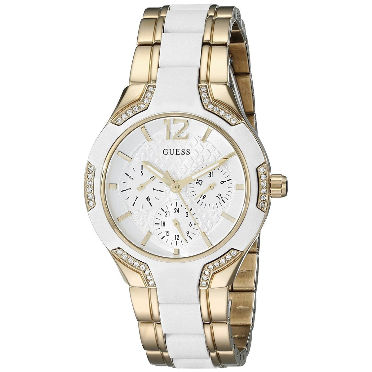 Guess Women&#39;s U0556L2 Multi-Function Crystal Two-Tone Stainless steel and Silicone Watch