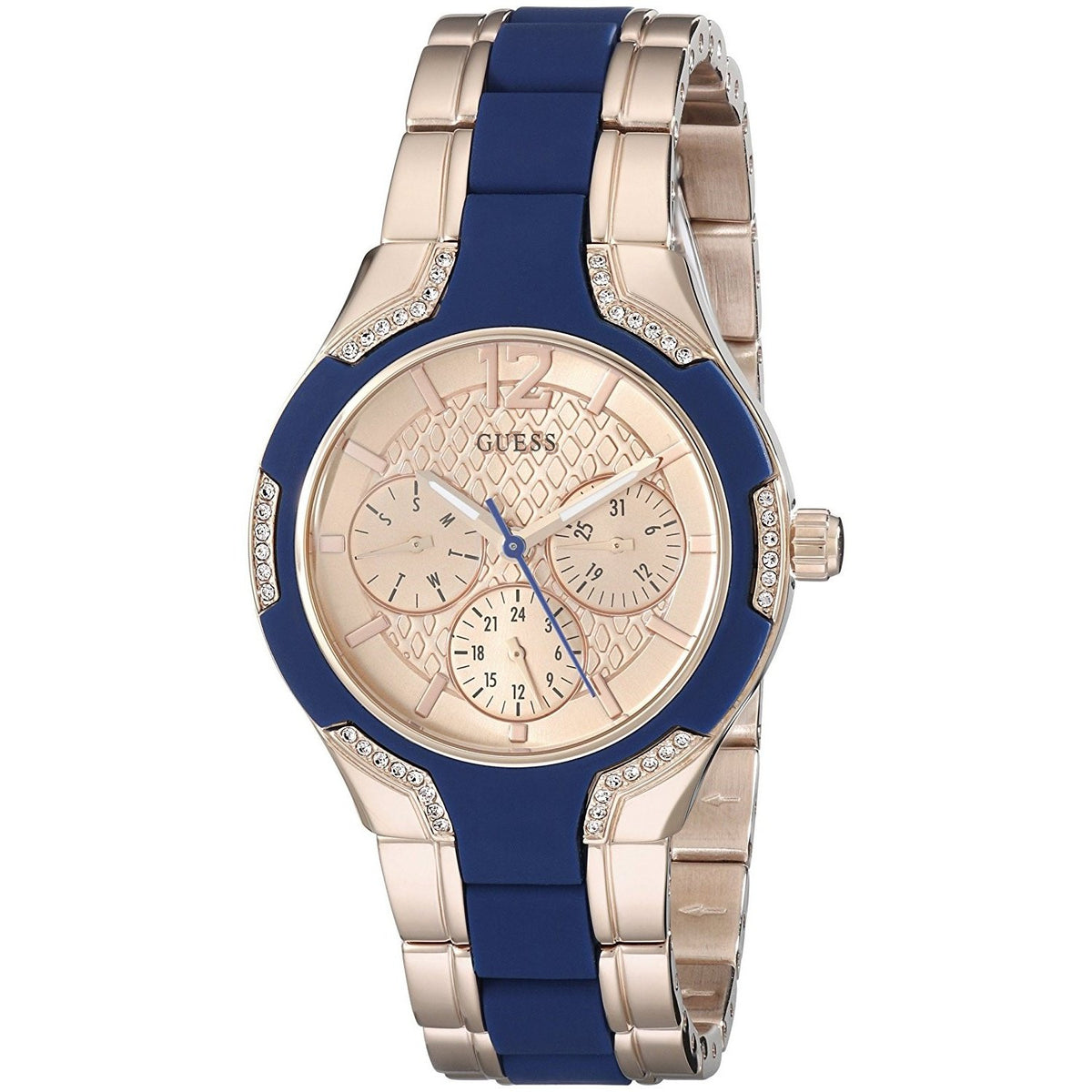 Guess Women&#39;s U0556L5 Multi-Function Crystal Two-Tone Stainless steel and Silicone Watch