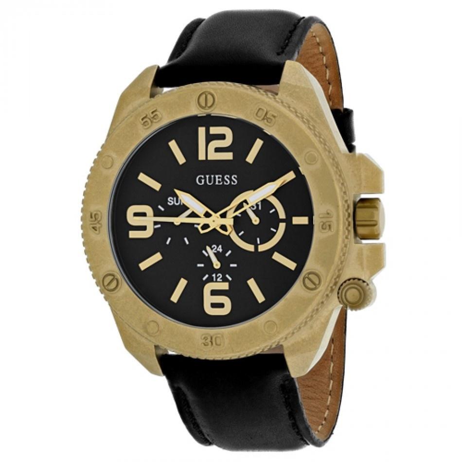 Guess Men&#39;s U0659G2 Classic Multi-Function Black Leather Watch
