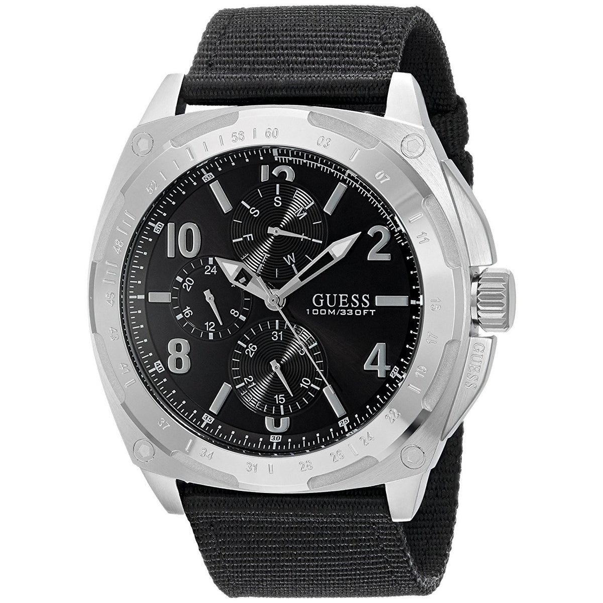 Guess Men&#39;s U0680G1 Black Nylon Multi-Function Black Canvas Watch