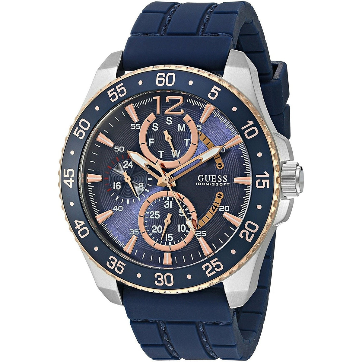 Guess Men&#39;s U0798G2 Multi-Function Blue Silicone Watch