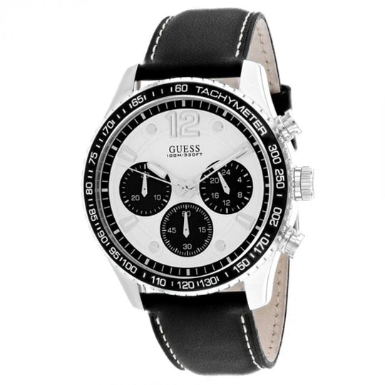 Guess Men's U0970G4 Fleet Chronograph Black Leather Watch