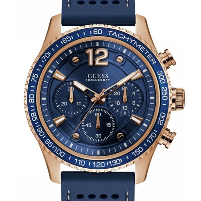 Guess Men&#39;s U0971G3 Fleet Chronograph Blue Rubber Watch