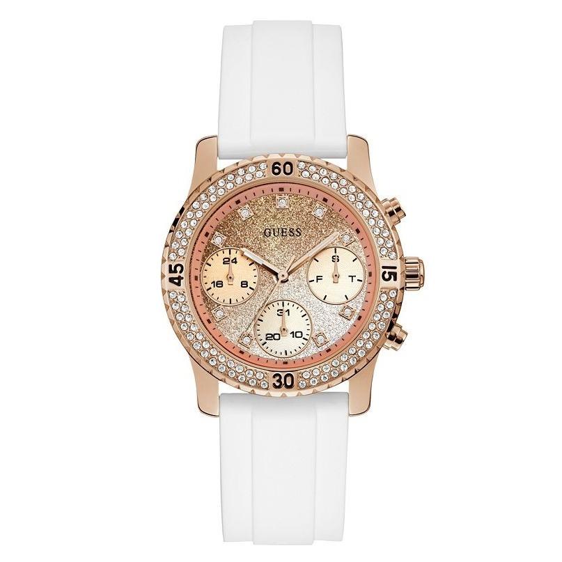 Guess Women&#39;s U1098L5 Casual Crystal White Silicone Watch