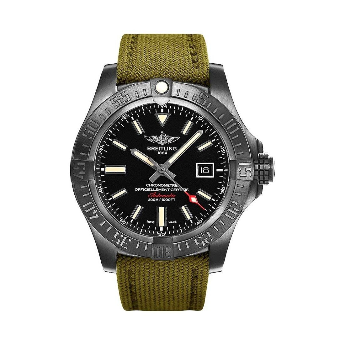 Breitling Men's V1731010-BD12-105W Avenger Blackbird Green Canvas Watch