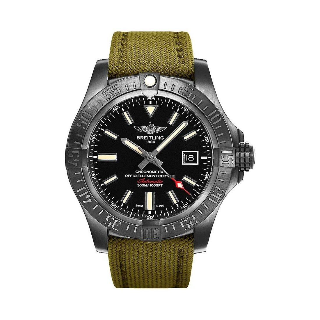 Breitling Men&#39;s V1731010-BD12-105W Avenger Blackbird Green Canvas Watch