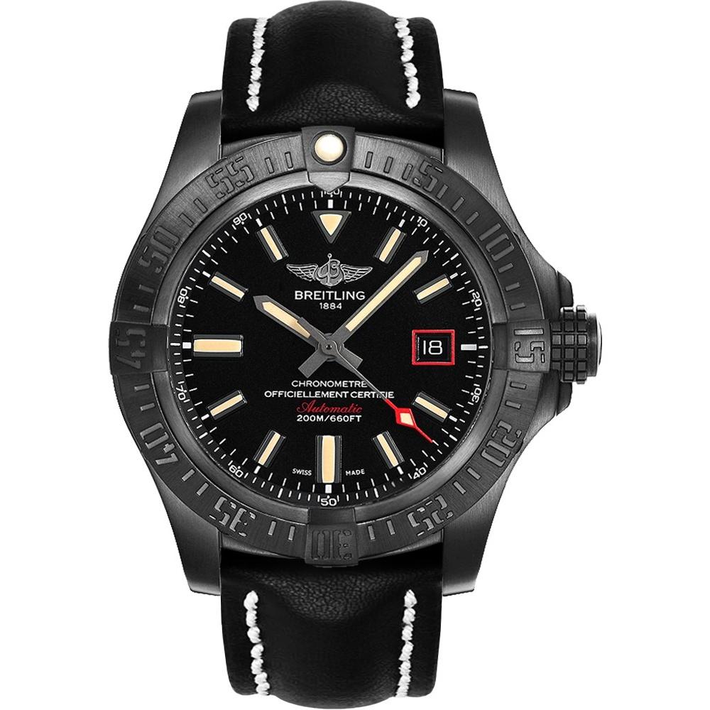 Breitling Men&#39;s V1731110-BD74-435X Avenger Blackbird 44 Automatic Black Leather Watch