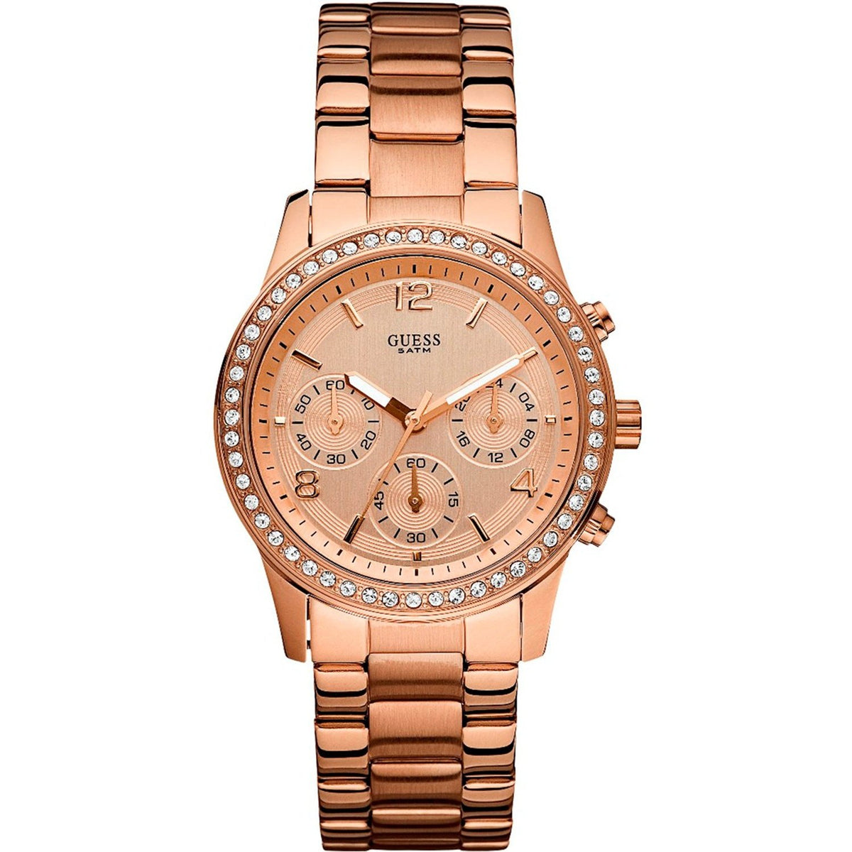 Guess Women&#39;s W0122L3 Classic Chronograph Crystal Rose-Tone Stainless Steel Watch