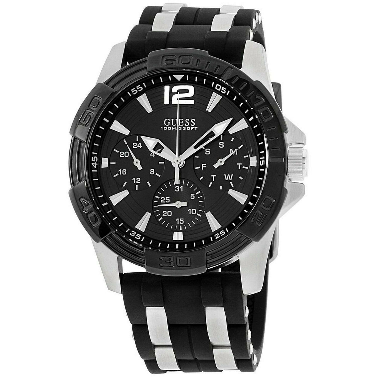 Guess Men's W0366G1 Oasis Two-Tone Rubber with Stainless Steel Inserts Watch