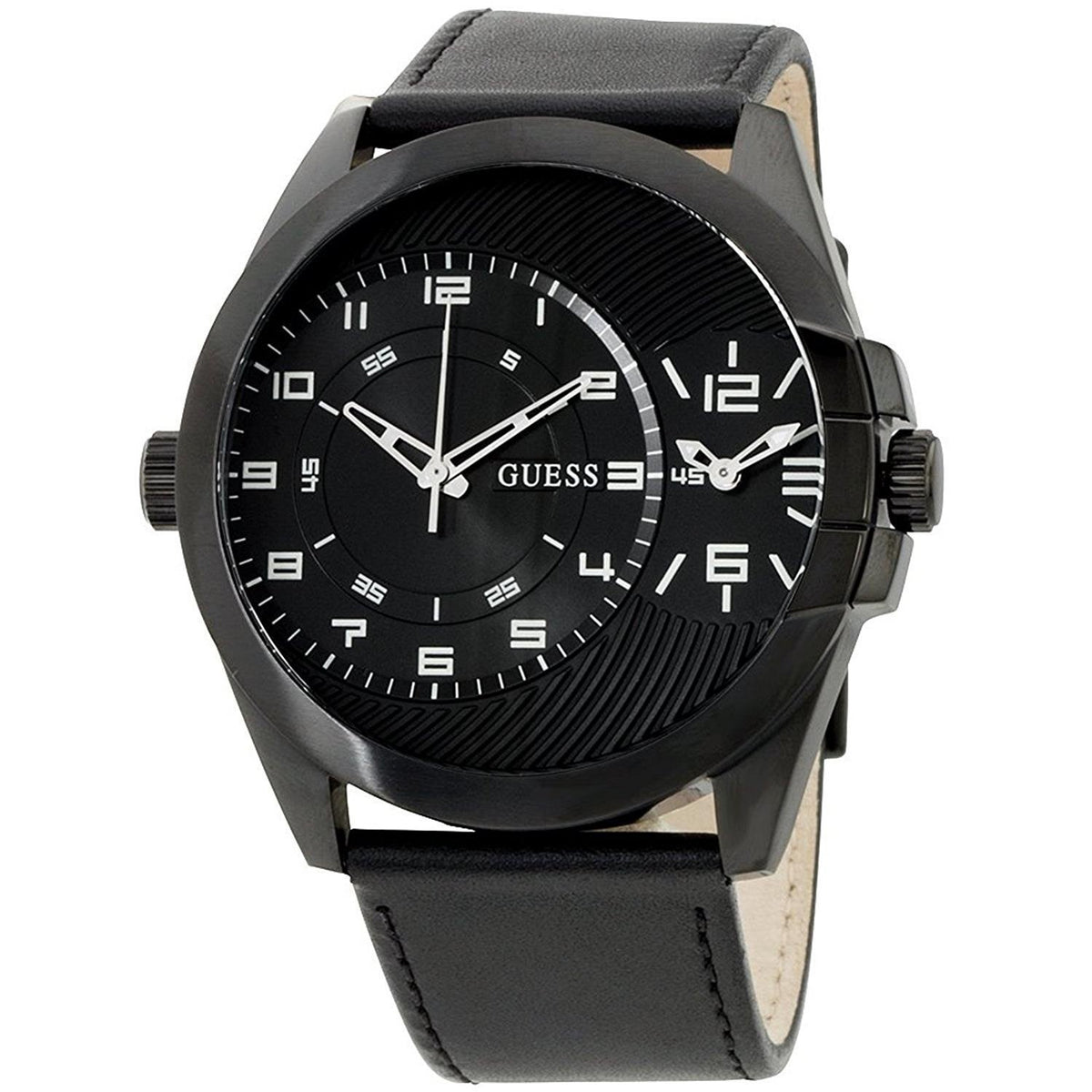 Guess Men's W0505G5 Classic Dual Time Black Leather Watch