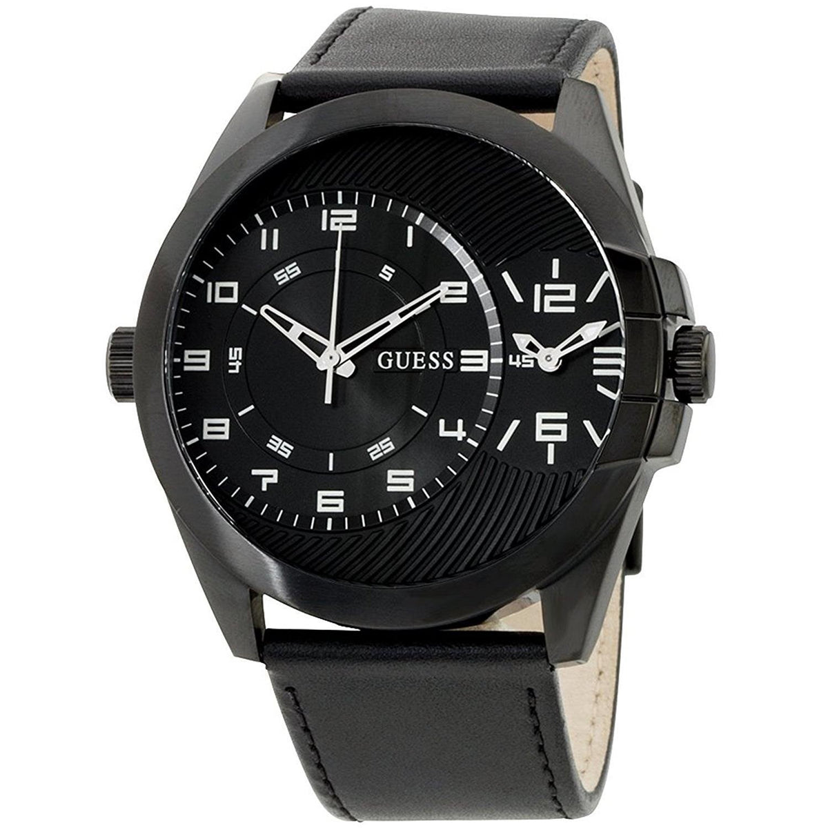 Guess Men&#39;s W0505G5 Classic Dual Time Black Leather Watch