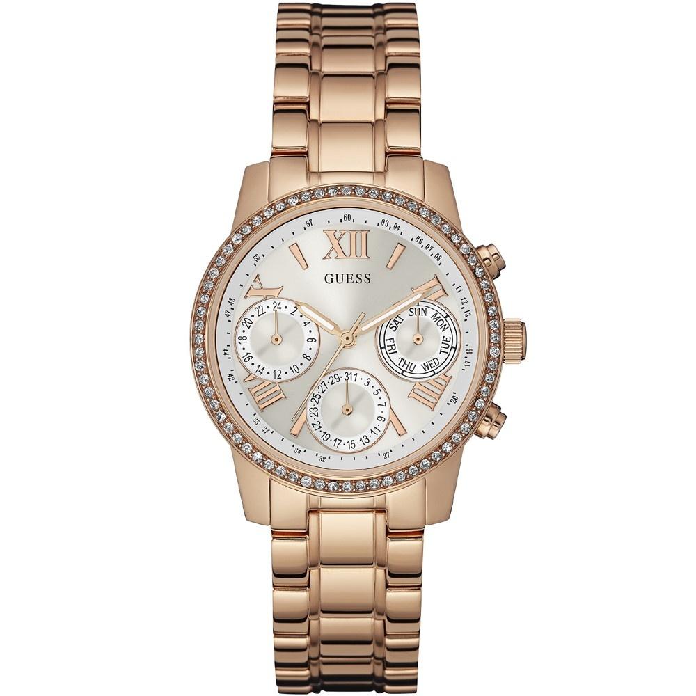 Guess Women's W0623L2 Mini-Sunrise Multi-Function Crystal Rose