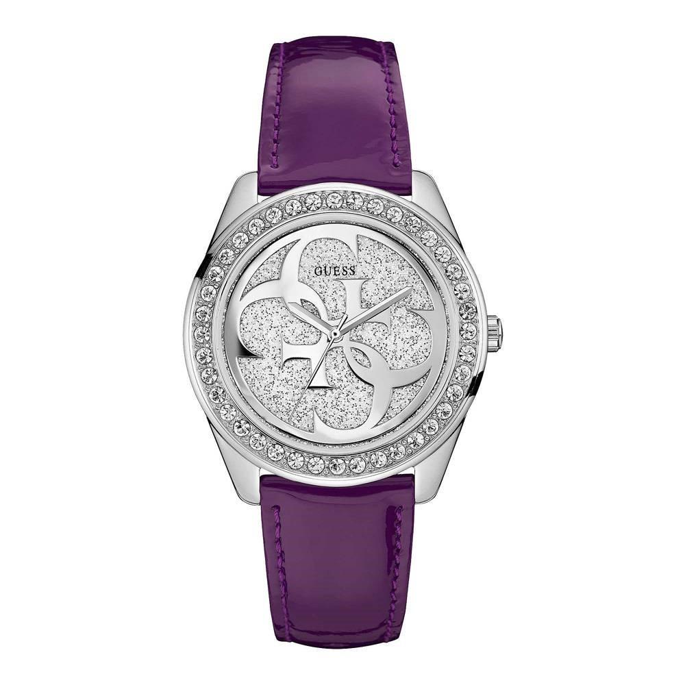 Guess Women&#39;s W0627L8 G Twist Crystal Purple Leather Watch