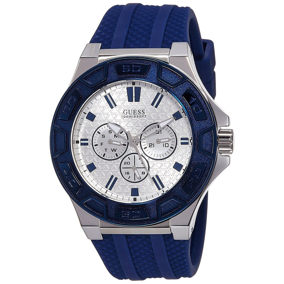 Guess Men&#39;s W0674G4 Dress Multi-Function Blue Rubber Watch