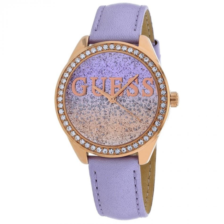 Guess Women&#39;s W0823L11 Glitter Girl Crystal Purple Leather Watch