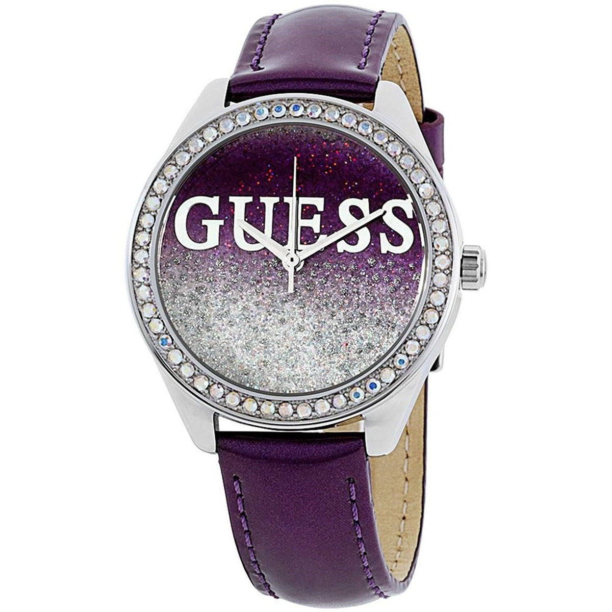 Guess Women&#39;s W0823L4 Glitter Girl Crystal Purple Leather Watch