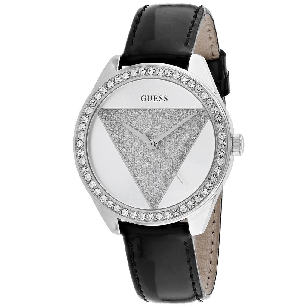 Guess Women's W0884L3 Tri-Glitz Black Leather Watch