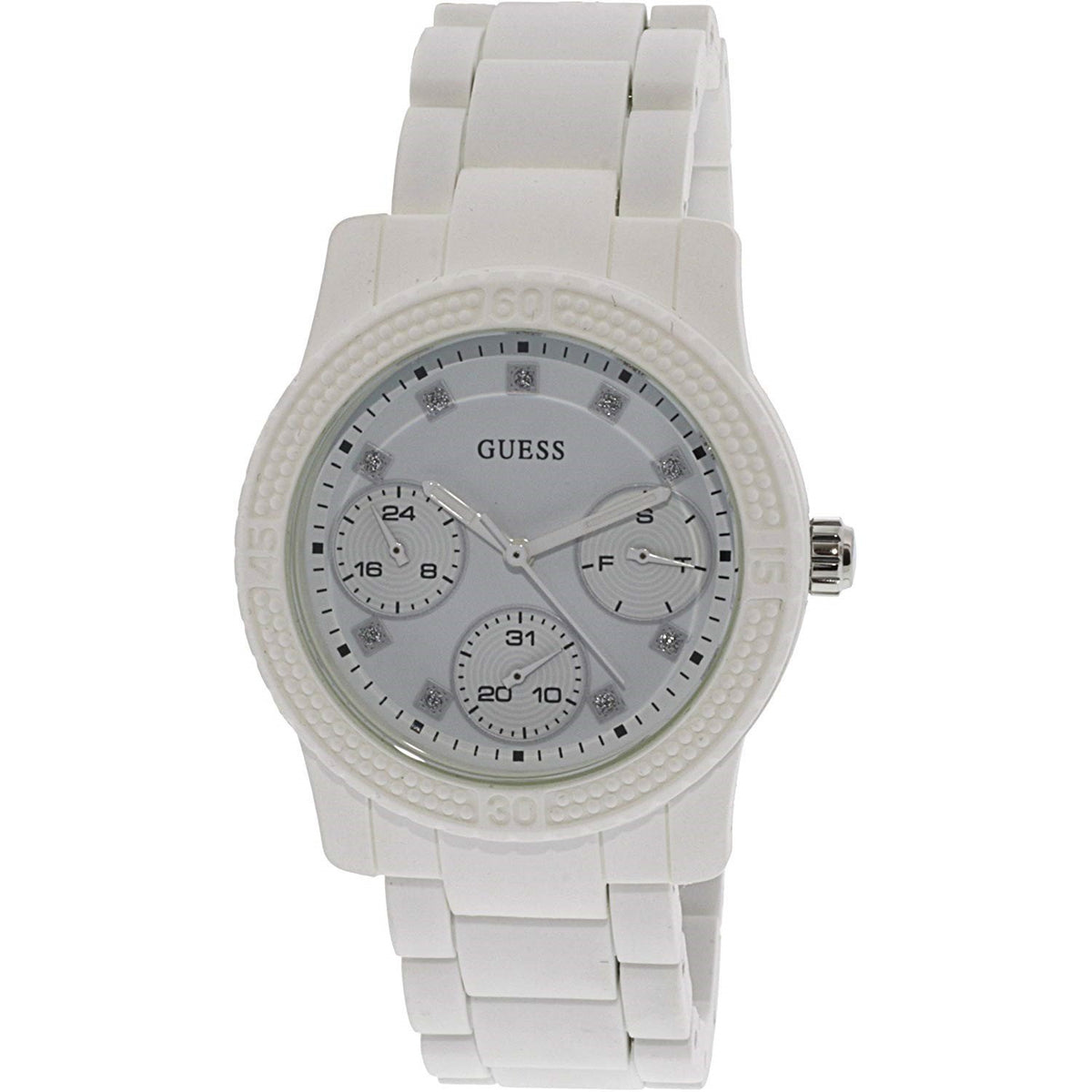 Guess Women's W0944L1 Funfetti Multi-Function Crystal White Silicone Watch