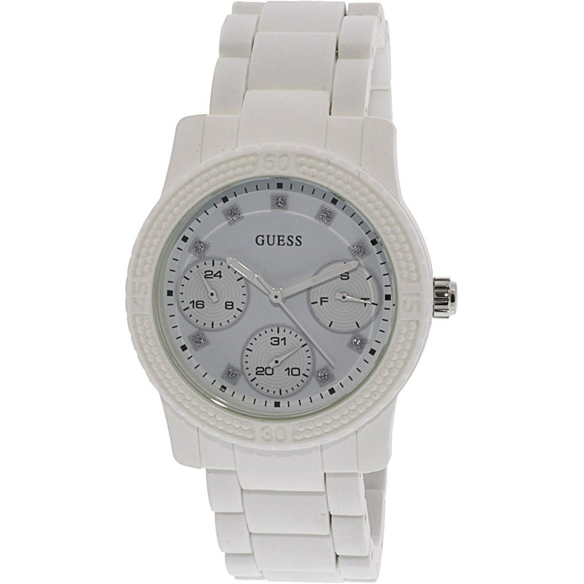 Guess Women&#39;s W0944L1 Funfetti Multi-Function Crystal White Silicone Watch