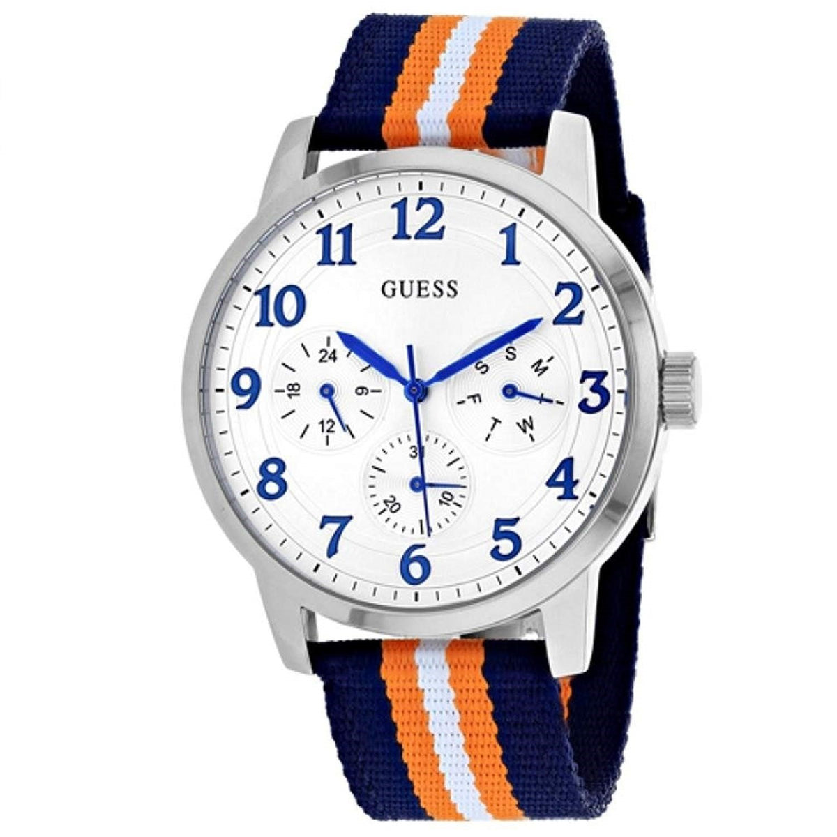 Guess Men&#39;s W0975G2 Brooklyn Multi-Function Blue and Orange Nylon Watch