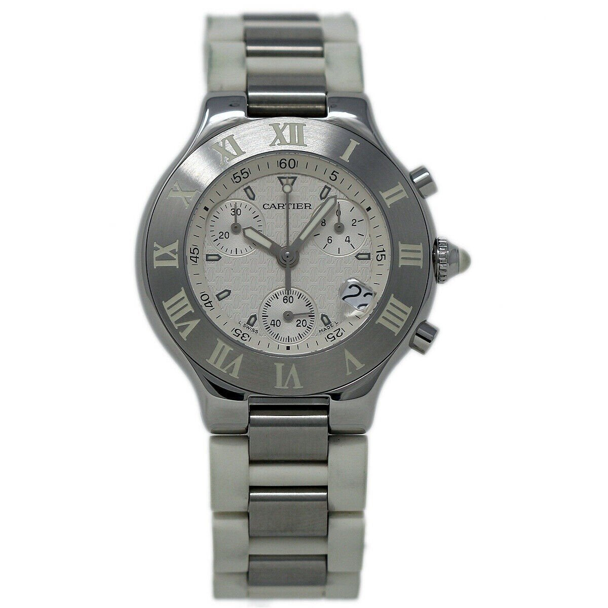 Cartier Women's W10197U2 Must 21 Chronograph Two-Tone Rubber with Stainless Steel Links Watch