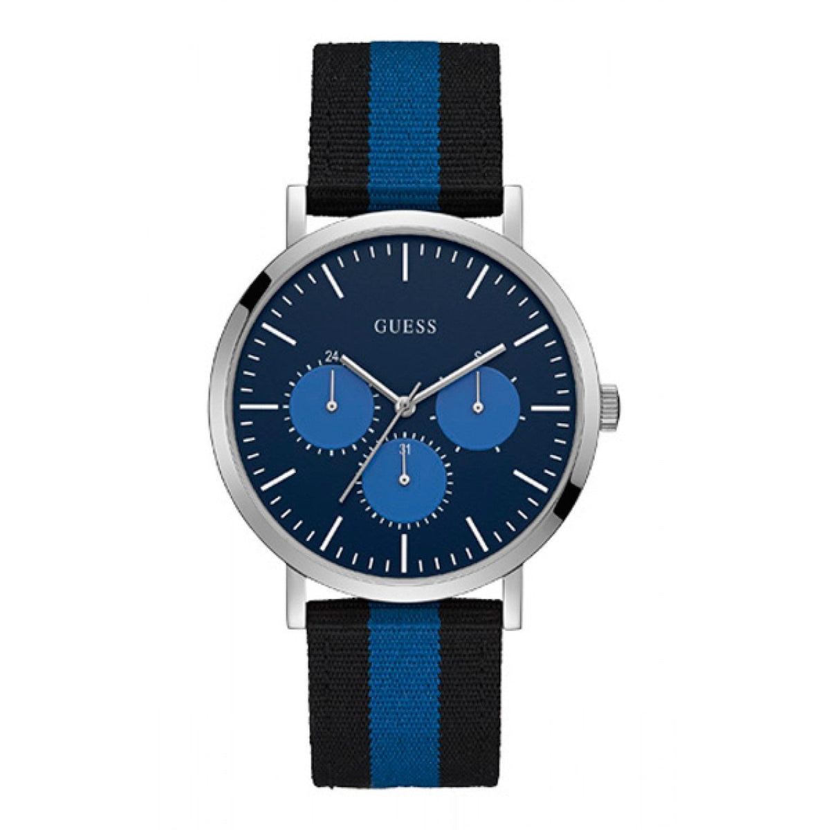 Guess Men's W1045G1 Slate Multi-Function Black and Blue Nylon Watch