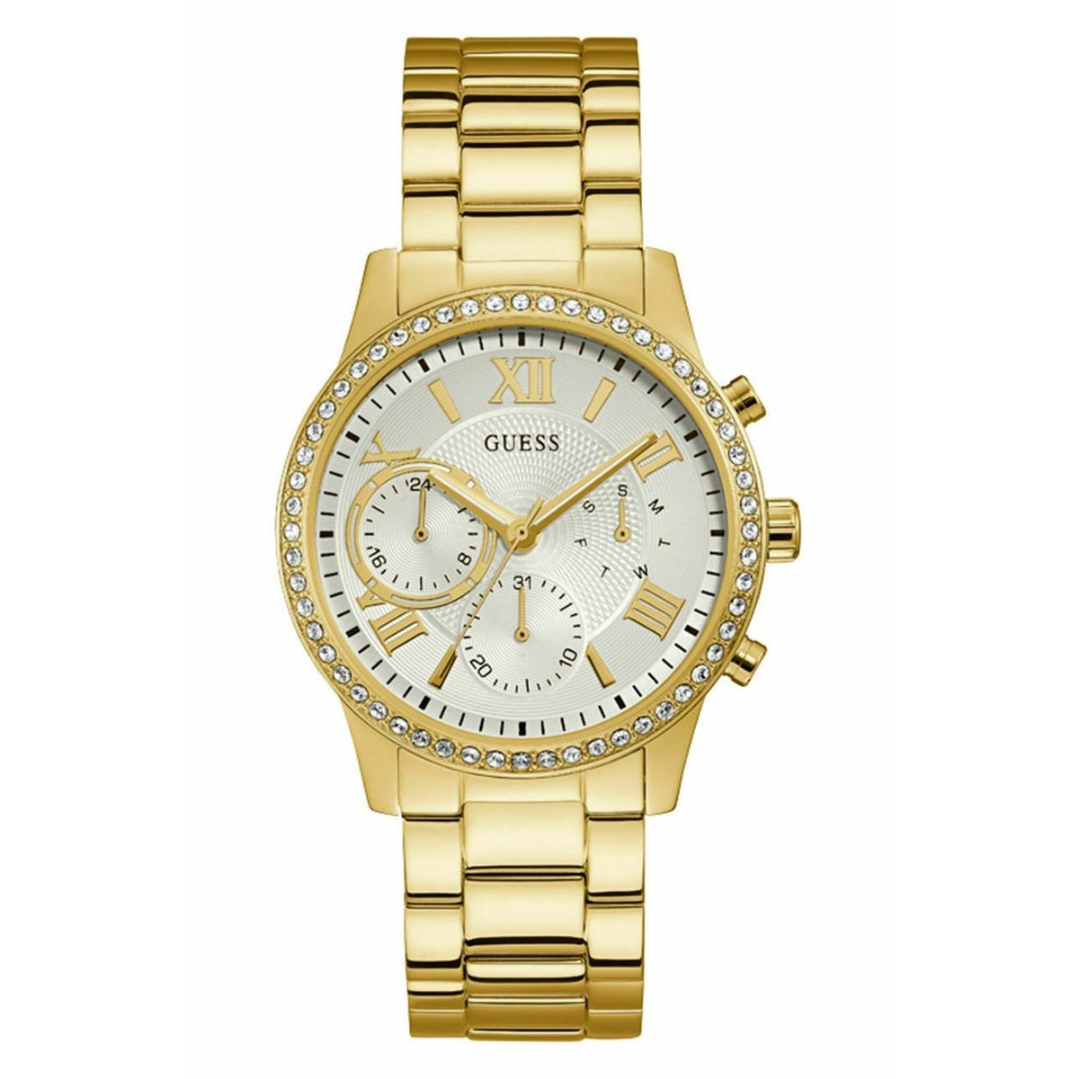 Guess Women&#39;s W1069L2 Solar Gold-Tone Stainless Steel Watch