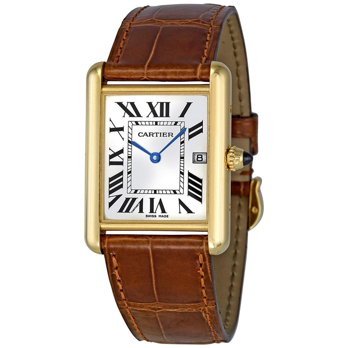 Cartier Men&#39;s W1529756 Tank Louis 18kt Yellow Gold Brown Leather Watch
