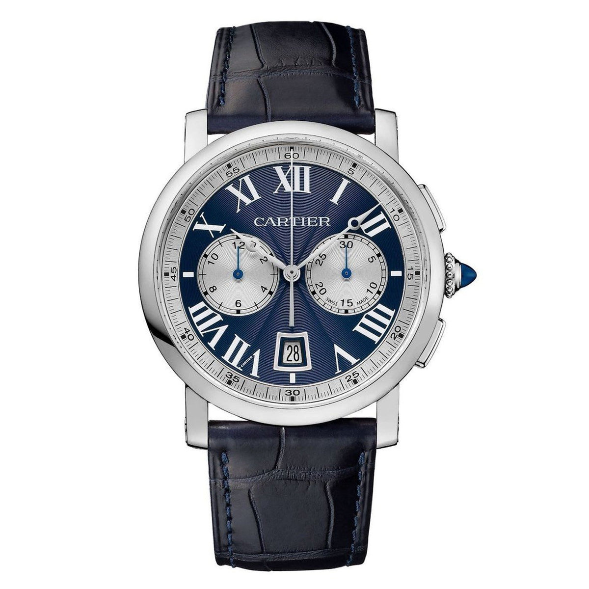 Cartier Men's W1556239 Rotonde De Cartier Chronograph Blue Leather Watch