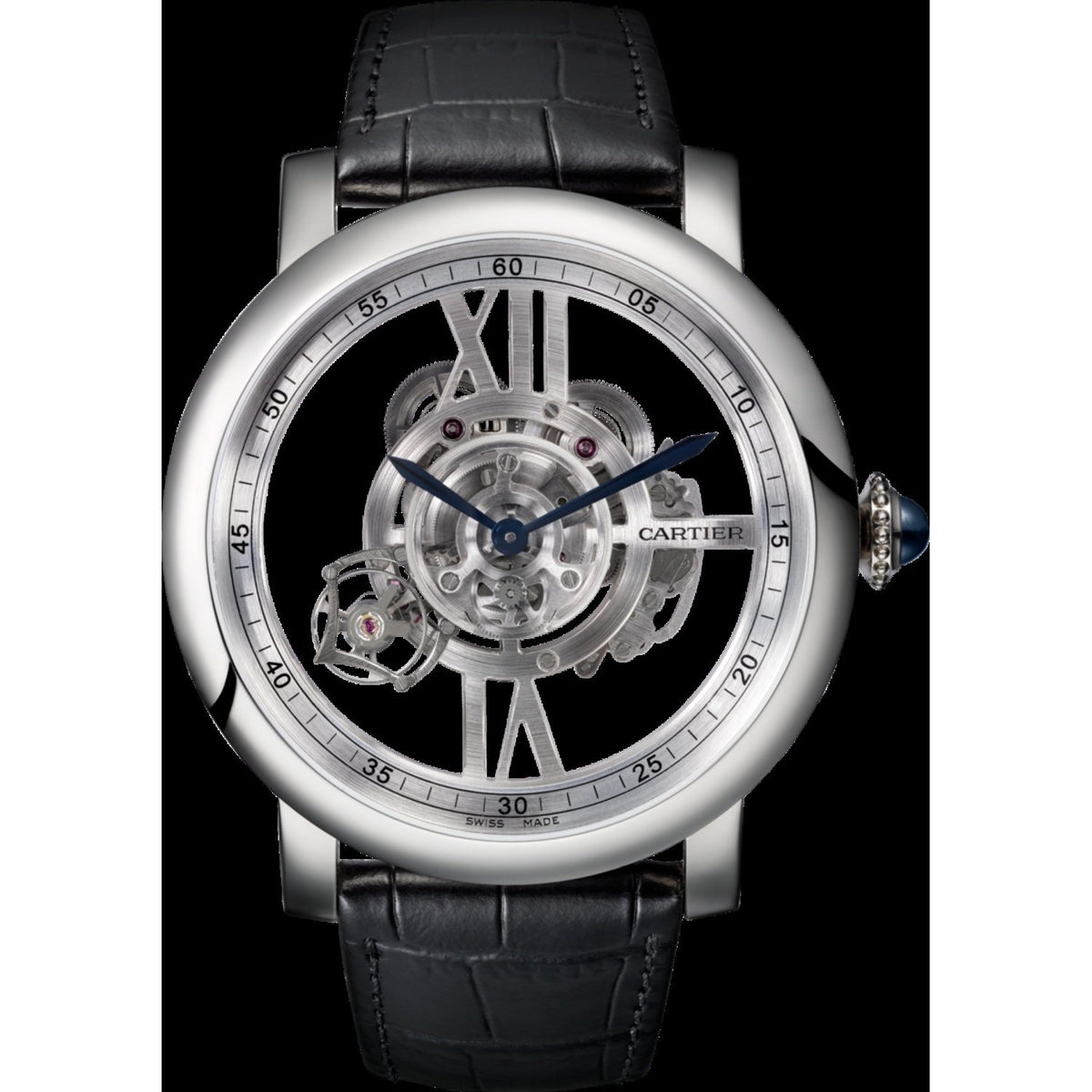 Cartier Men's W1556250 Rotonde De Cartier Black Leather Watch