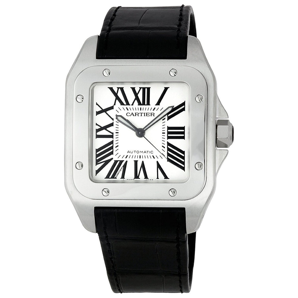 Cartier Men&#39;s W20073X8 Santos 100 XL Automatic Black Leather Watch