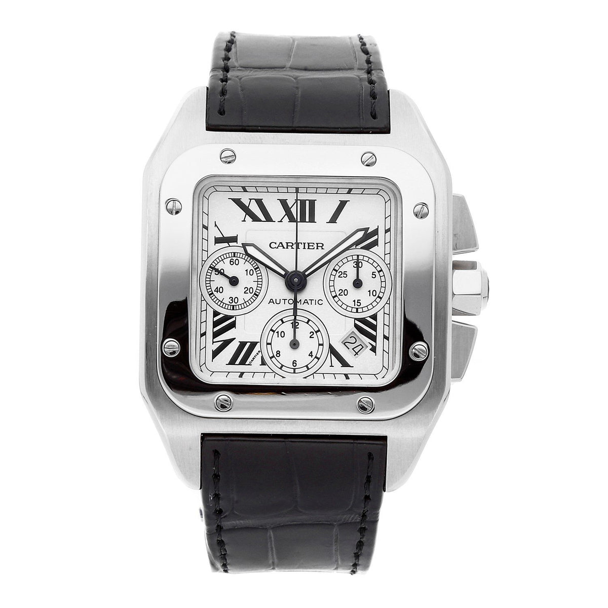 Cartier Men&#39;s W20090X8 Santos Chronograph Automatic Black Leather Watch
