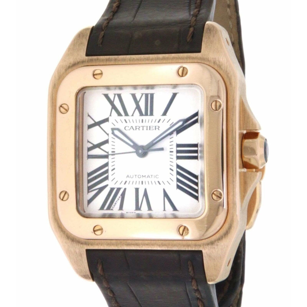 Cartier Men's W20108Y1 Santos 100 Brown Leather Watch