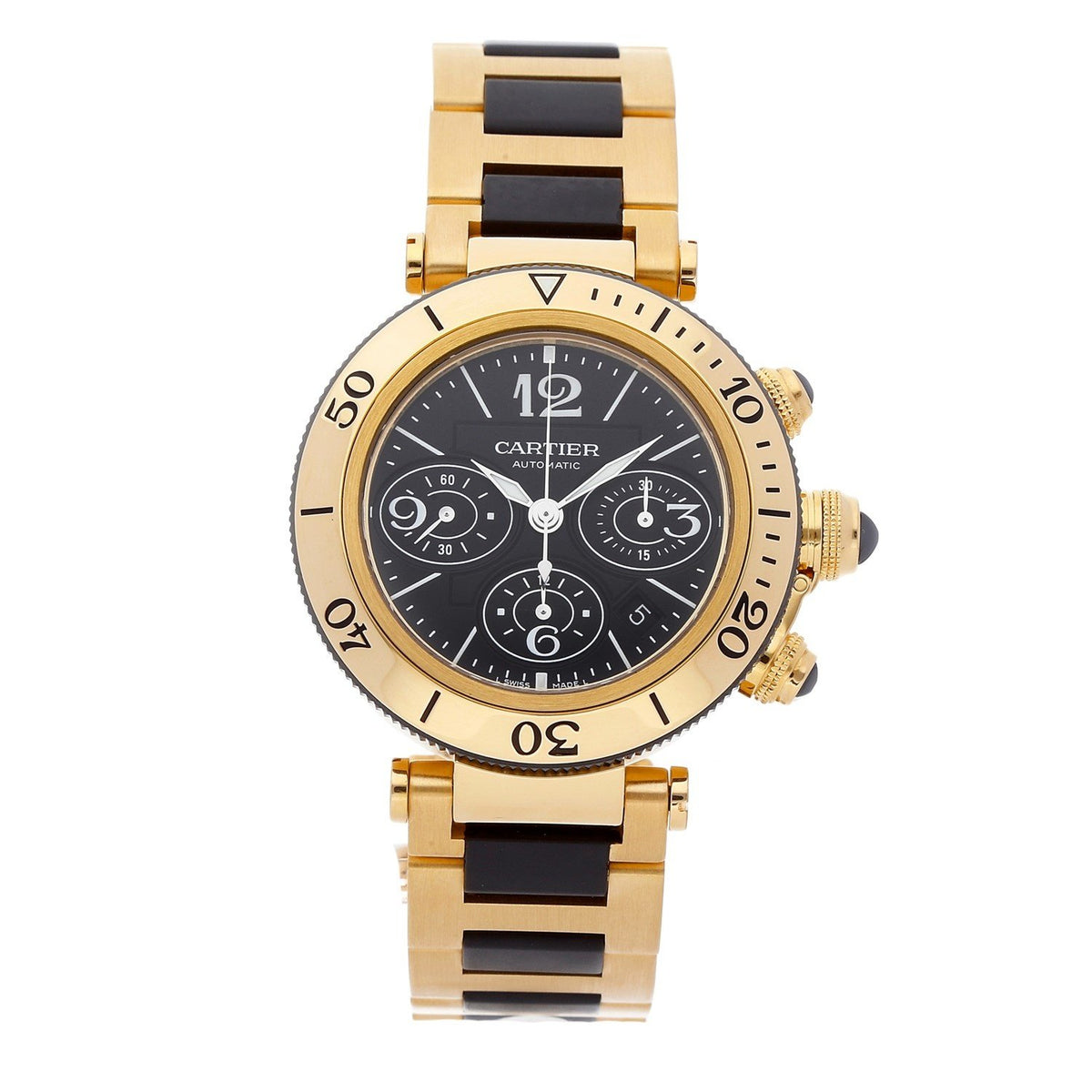 Cartier Men&#39;s W301970M Pasha Chronograph Two-Tone 18K Gold-Tone Stainless Steel and Black Rubber Central Links Watch
