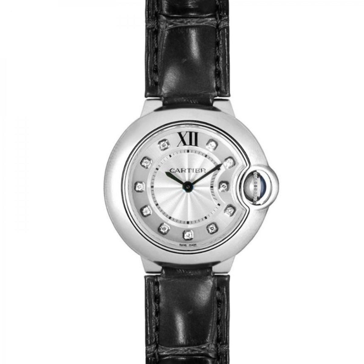 Cartier Women&#39;s W4BB0008 Ballon Bleu Diamonds Black Leather Watch