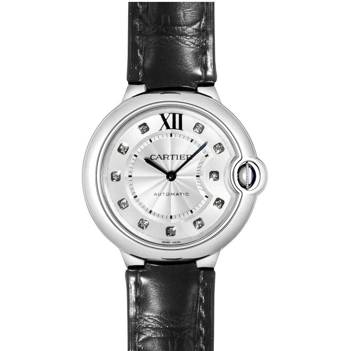 Cartier Women&#39;s W4BB0009 Ballon Bleu Diamonds Black Leather Watch