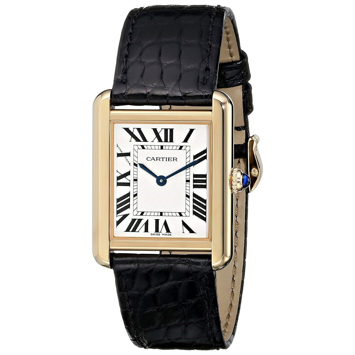 Cartier Women&#39;s W5200004 Tank Solo 18kt Yellow Gold Black Leather Watch