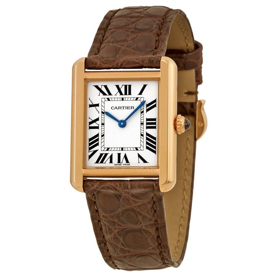 Cartier Women&#39;s W5200024 Tank Solo 18kt Rose Gold Brown Leather Watch