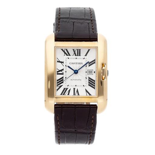 Cartier Men&#39;s W5310030 Tank Anglaise 18kt Yellow Gold Automatic Brown Leather Watch