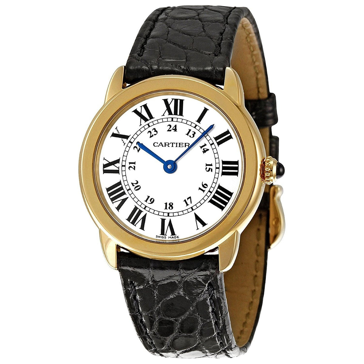 Cartier Women&#39;s W6700355 Ronde Solo 18kt Yellow Gold Black Leather Watch