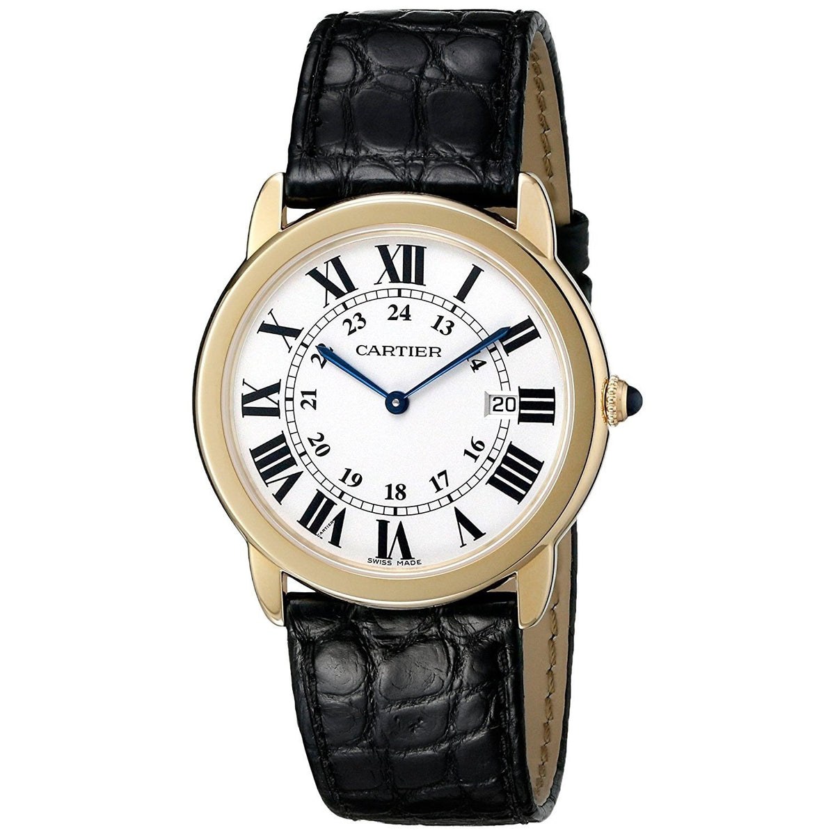 Cartier Men&#39;s W6700455 Ronde Solo 18kt Yellow Gold Black Leather Watch