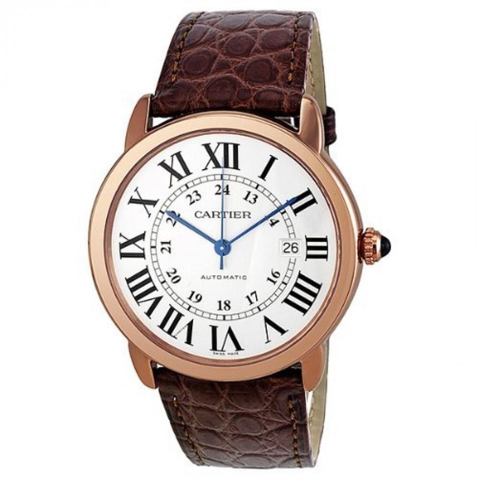 Cartier Men&#39;s W6701009 Ronde Solo 18k Gold Automatic Brown Leather Watch