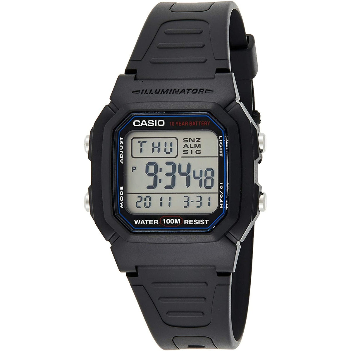 Casio Men&#39;s W800H-1AV Illuminator Black Resin Watch