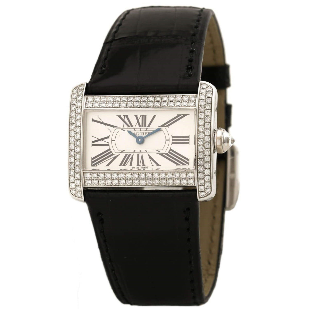 Cartier Women&#39;s WA301236 Tank Mini Divan Black Leather Watch