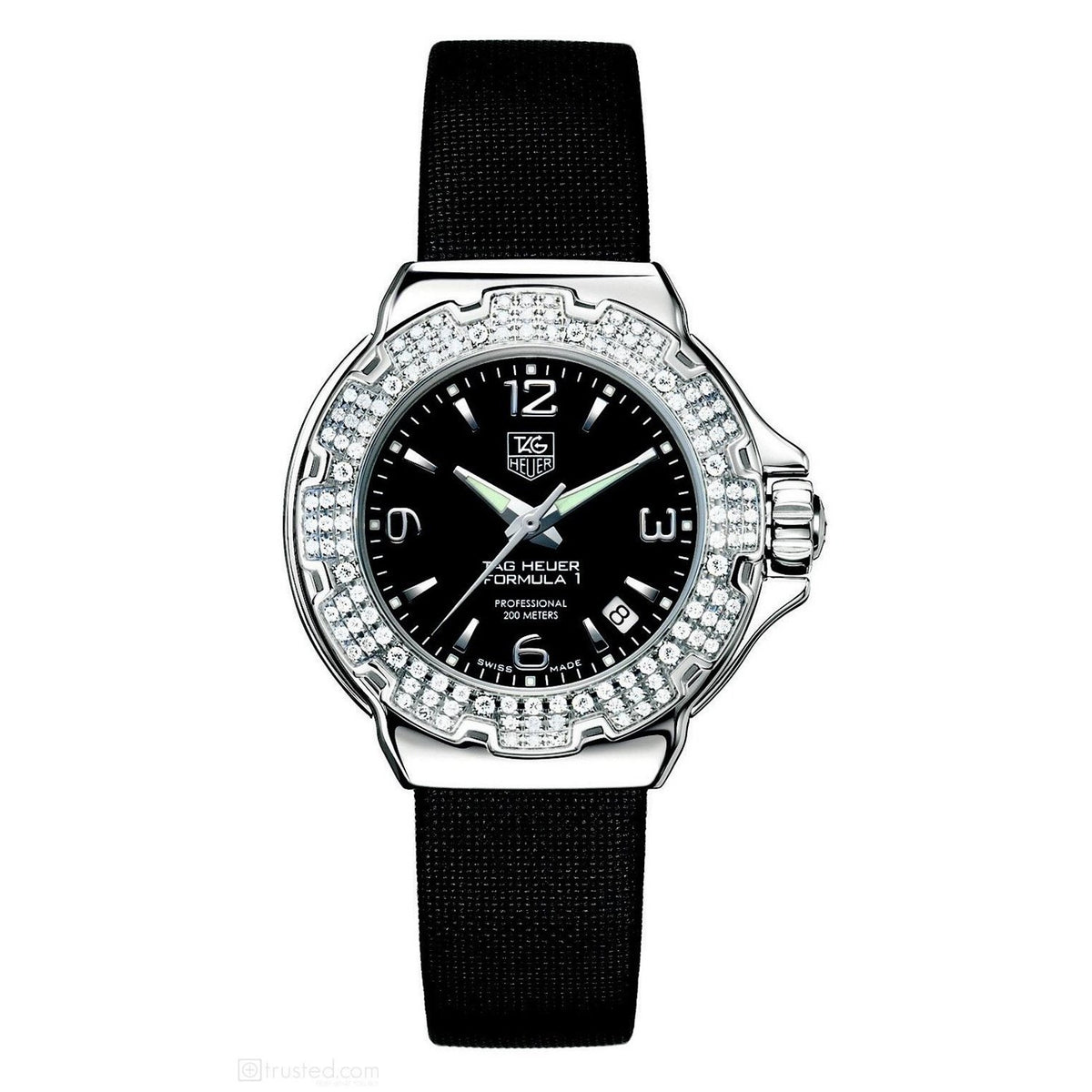 Tag Heuer Women&#39;s WAC1214.FC6218 Formula 1 Chronograph Diamond Black Satin Watch