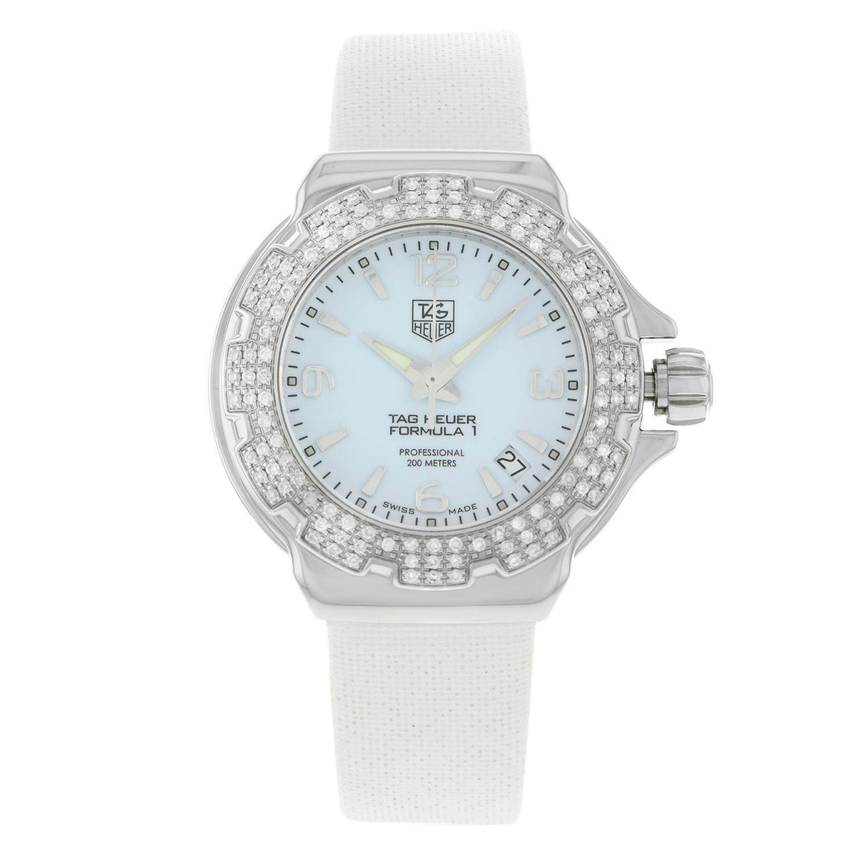 Tag Heuer Women&#39;s WAC1215.FC6219 Formula 1 Diamond White Leather Watch