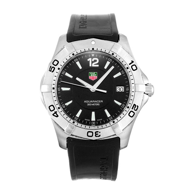 Tag Heuer Men&#39;s WAF111Z.FT8009 Aquaracer Chronograph Black Leather Watch