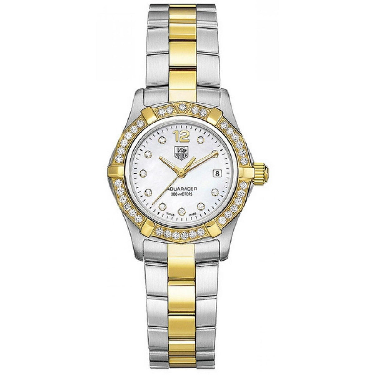 Tag Heuer Women&#39;s WAF1450.BB0825 Aquaracer 18kt yellow gold diamond Two-Tone Stainless Steel Watch