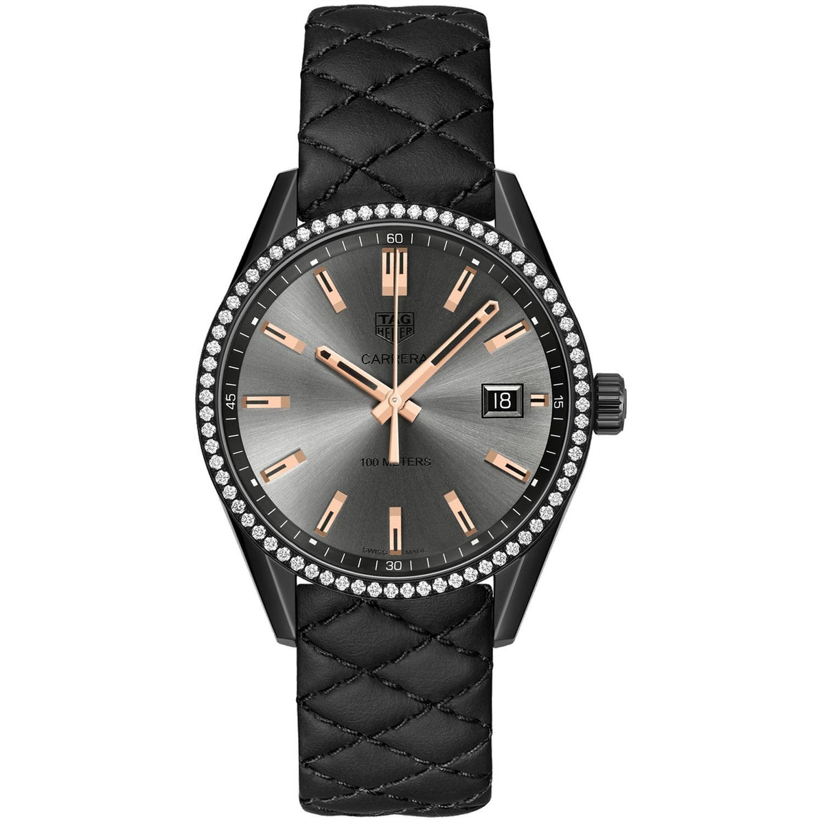 Tag Heuer Women's WAR1115.FC6392 Carrera Diamond Black Quilted Leather Watch