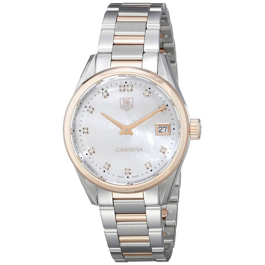 Tag Heuer Women's WAR1352.BD0779 Carrera 18kt Rose Gold Diamond Two-Tone Stainless Steel Watch